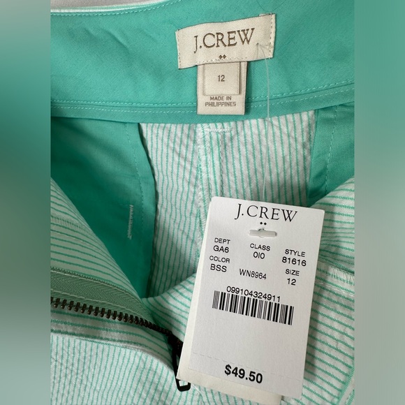NWT J. Crew Mint White Striped Seersucker Shorts Size 12 - Picture 3 of 8